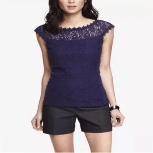 EXPRESS - Black Crochet Lace Trim Top Size XS